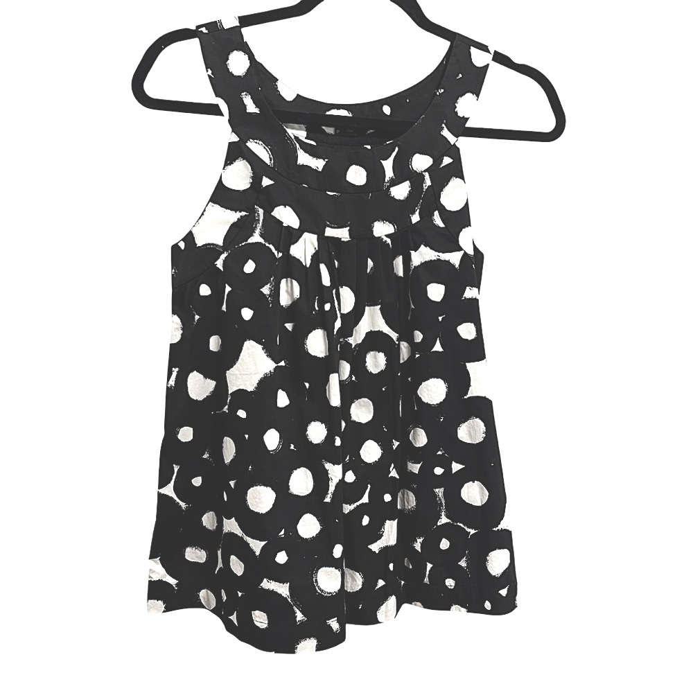 Theory Women’s Black White Poka Dot Cotton Sleeveless Pleated Tank Size  P (0)